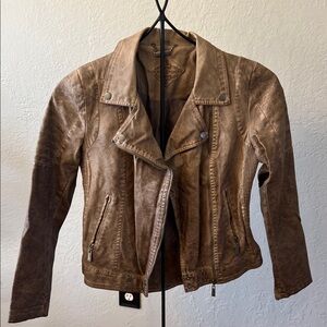 Jou Jou Distressed Brown faux Leather Jacket